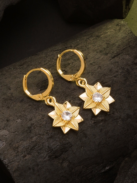 

aadita Gold-Plated AD Studded Floral Drop Earrings