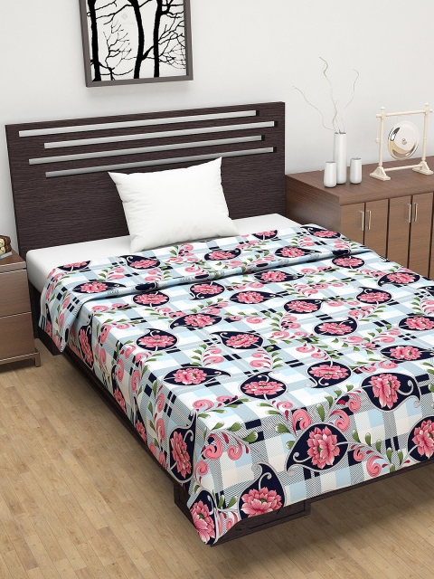 

Divine Casa White & Pink Floral AC Room 150 GSM Single Bed Dohar