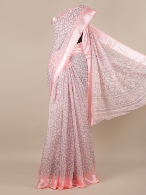 

Pothys Pink Printed Jute Silk Saree