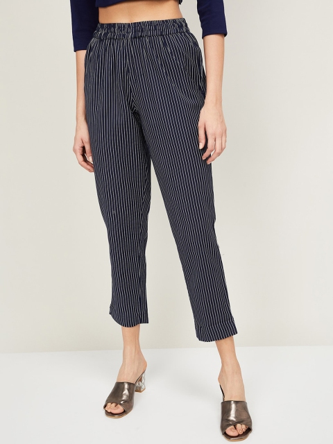 

Melange by Lifestyle Women Navy Blue Regular Fit Striped Regular Trousers