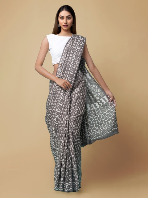

Unnati Silks Grey Pure Cotton Printed Dabu Saree