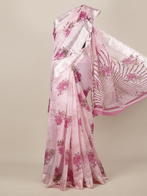 

Pothys Pink Printed Jute Silk Saree