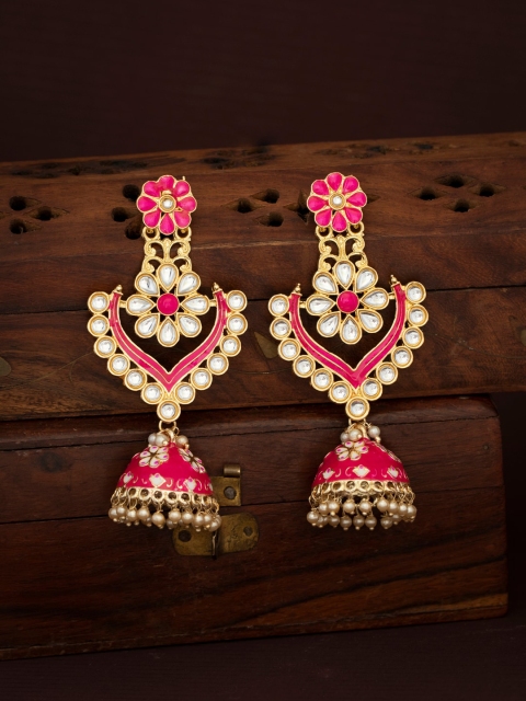 

Sukkhi Pink & Gold-Plated Kundan Classic Jhumkas