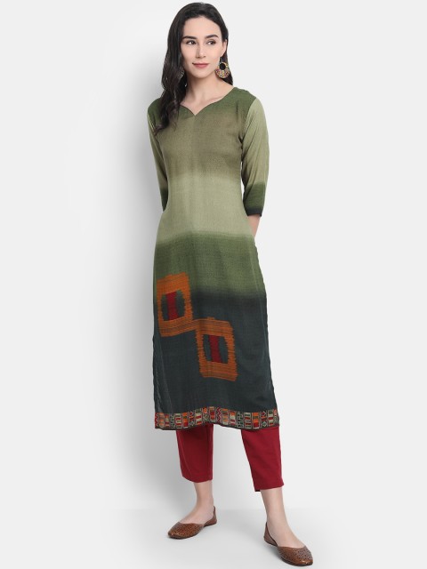 

7Threads Women Green Printed Kurta