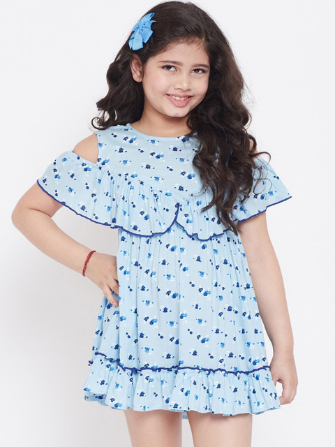 

Stylo Bug Girls Blue Printed Cotton A-Line Dress