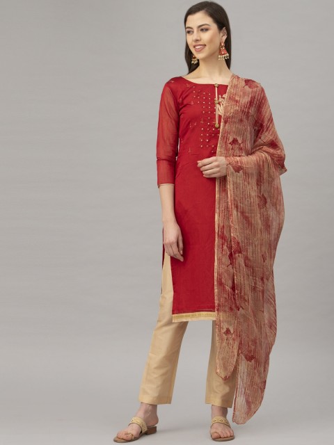 

Satrani Red & Gold-Toned Pure Cotton Unstitched Dress Material
