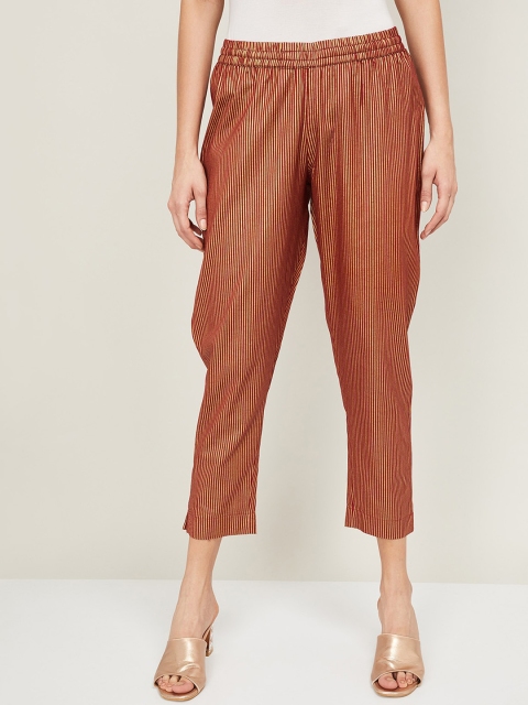 

Melange by Lifestyle Women Maroon Regular Fit Striped Regular Trousers