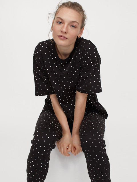

H&M Women Black Printed Jersey Pyjamas