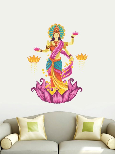 

rawpockets Pink & Orange Goddess Lakshmi On Lotus Flower Blessing PVC Vinyl Wall Sticker