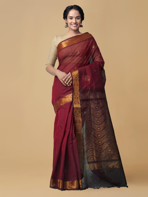 

Unnati Silks Maroon Pure Cotton Woven Design Venkatgiri Saree