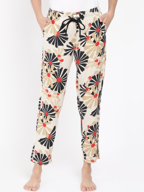 

Bene Kleed Women Cream-Coloured & Black Printed Anti-Microbial Lounge Pants
