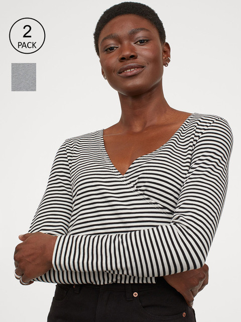

H&M Women Pack of 2 Grey Striped Nursing Top