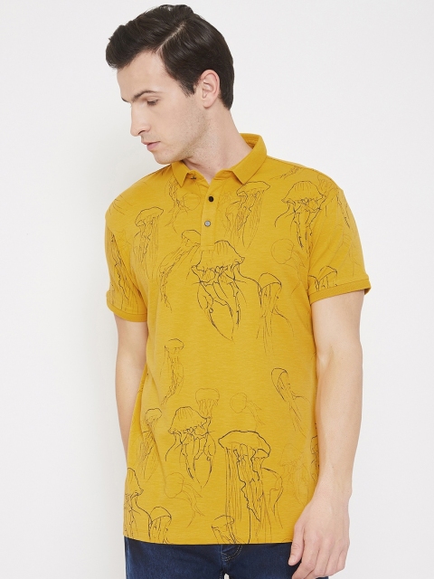 

QUBIC Men Mustard Printed Polo Collar T-shirt
