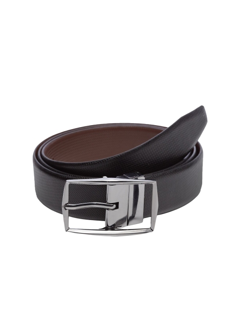 

WELBAWT Men Black & Brown Textured Leather Slim Reversible Belt