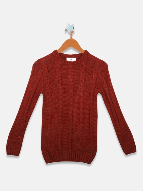 

OWM Boys Maroon Self Design Pullover Sweater