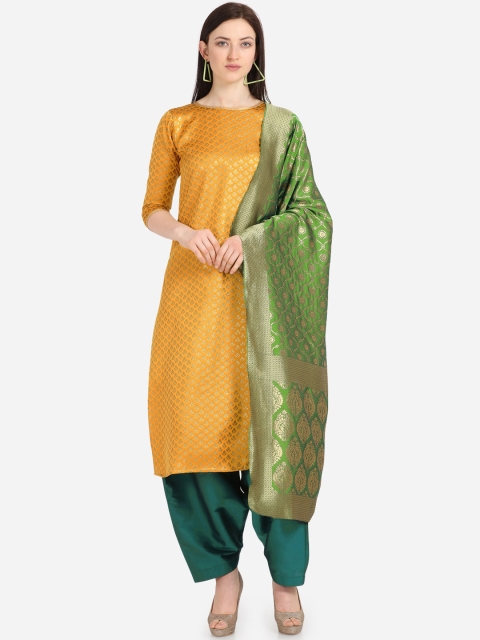 

Satrani Mustard & Green Poly Silk Unstitched Dress Material