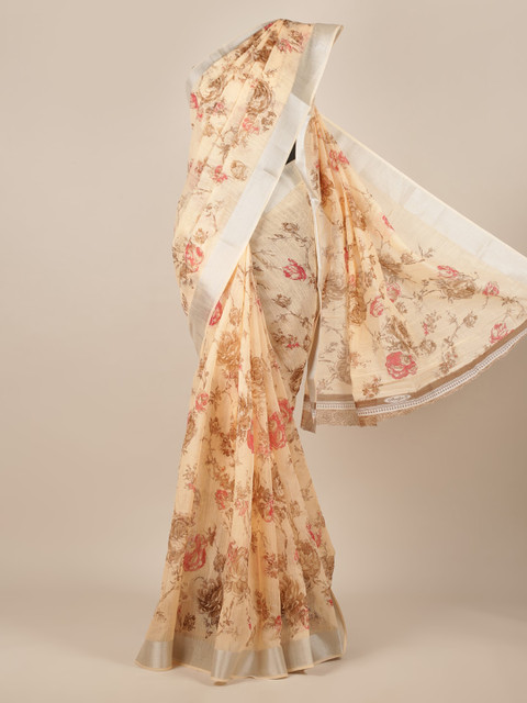 

Pothys Beige Floral Printed Jute Silk Saree
