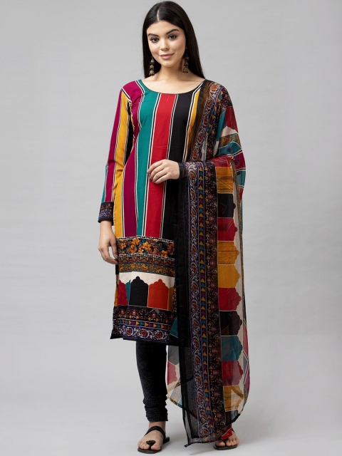 

Satrani Black & Orange Poly Crepe Unstitched Dress Material