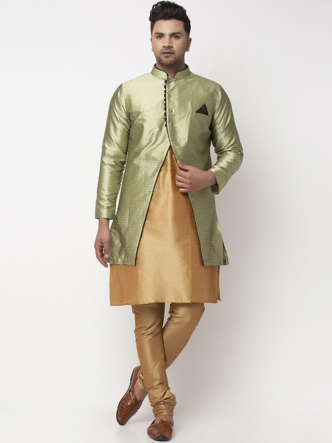 

Benstoke Men Green & Beige Self-Design Sherwani Set
