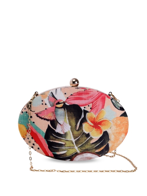

TRINK Peach-Coloured & Black Printed Clutch