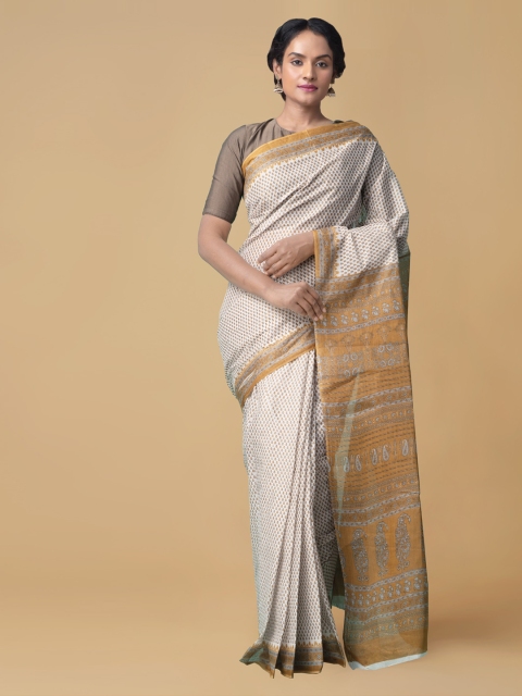 

Unnati Silks Off-White & Beige Pure Cotton Printed Kovai Saree