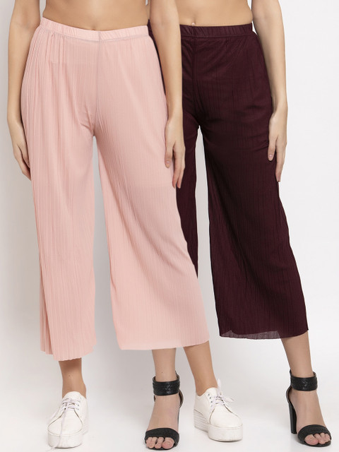 

KLOTTHE Women Pack Of 2 Wide Leg Palazzos, Pink