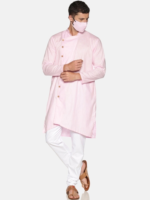 

Sethukrishna Men Pink & White Solid Kurta with Pyjamas