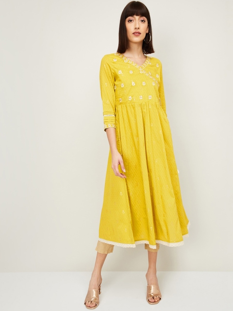 

Melange by Lifestyle Women Mustard Floral Yoke Design Thread Work Kurta