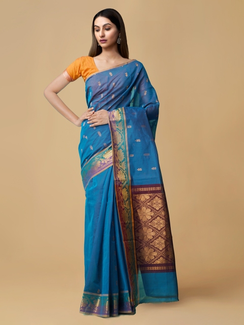 

Unnati Silks Blue Silk Blend Woven Design Handloom Venkatgiri Saree