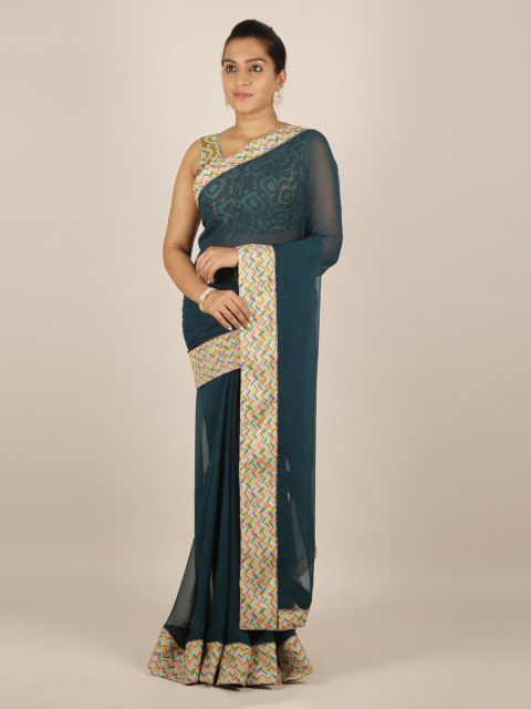 

Pothys Green & Gold-Toned Poly Chiffon Printed Saree