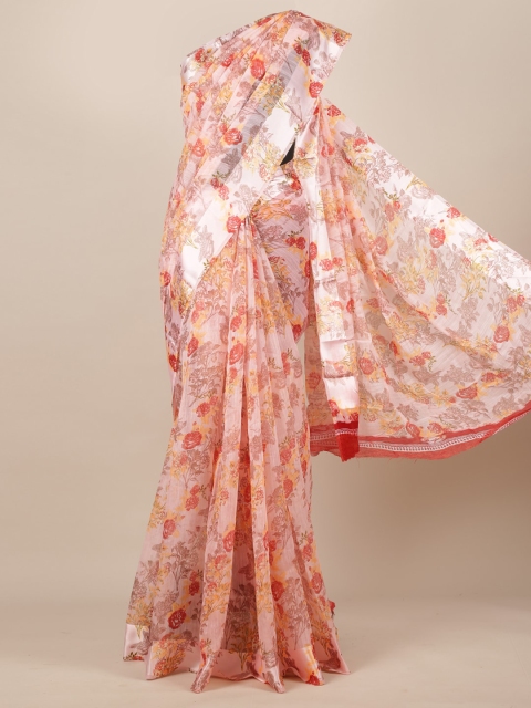

Pothys Pink & Brown Jute Silk Printed Saree