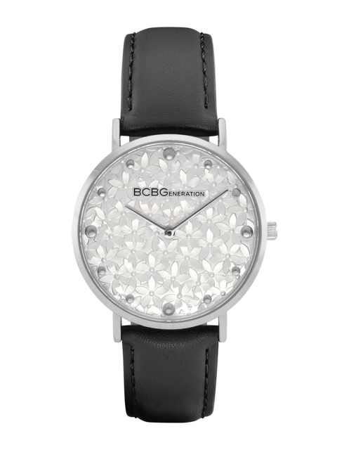 

BCBG Women Silver-Toned & Black Leather Analogue Watch