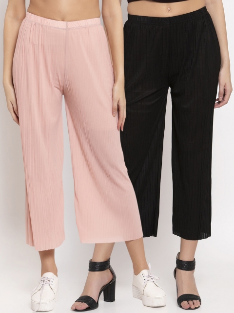 

KLOTTHE Women Pack Of 2 Wide Leg Palazzos, Peach