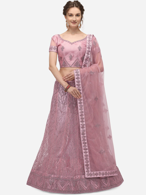 

Netram Pink Semi-Stitched Lehenga & Blouse with Dupatta