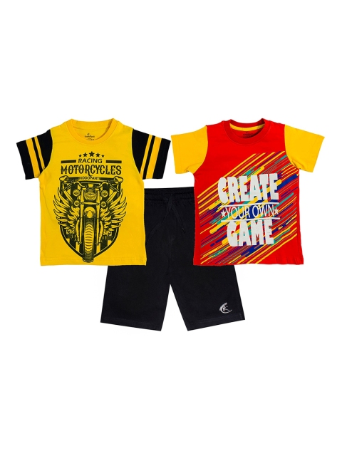 

KiddoPanti Boys Yellow & Red Printed T-shirt with Shorts