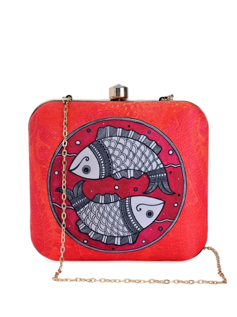 

TRINK Orange Printed Box Clutch