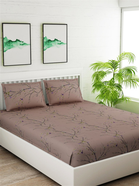 

Salona Bichona Brown & Purple Graphic 144 TC Cotton 1 King Bedsheet with 2 Pillow Covers