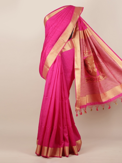 

Pothys Pink Solid Jute Silk Saree