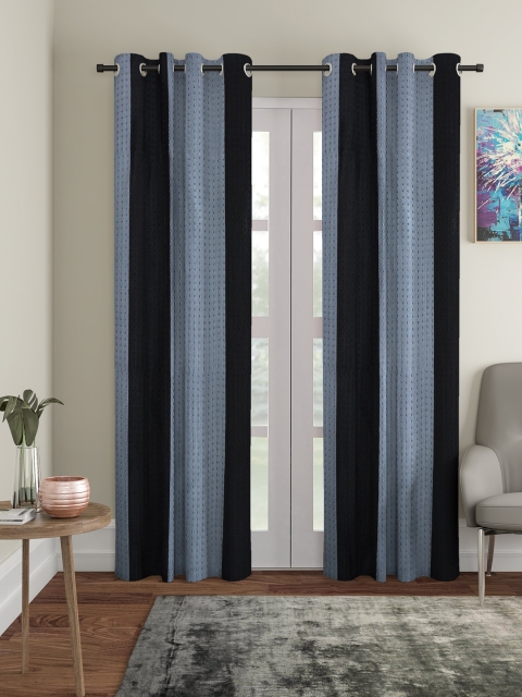 

Home Sizzler Grey & Black Set of 2 Striped Long Door Curtains