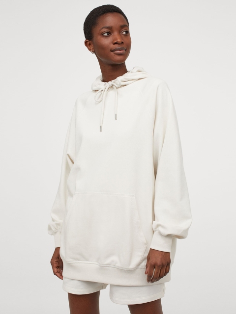 

H&M Women White Solid Hoodie Sweatshirt