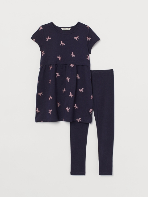 

H&M Girls Navy Blue & Pink 2-Piece Cotton Jersey Set