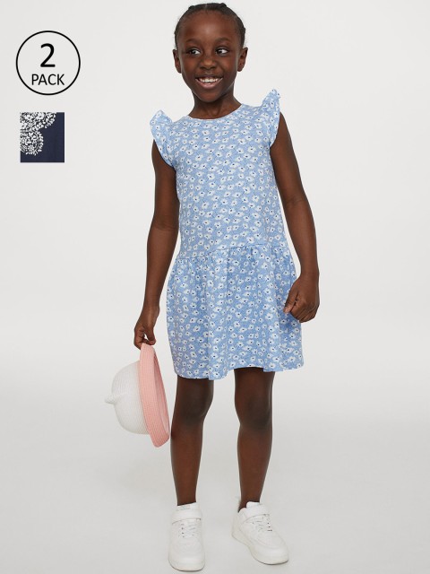 

H&M Girls 2-Pack Cotton Dresses, Blue
