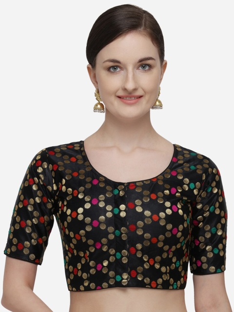 

Fab Dadu Women Black & Red Jacquard Woven Design Readymade Saree Blouse