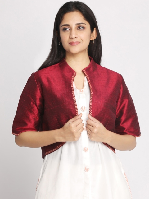 

Nakshi Women Maroon Dupion Silk Hand embroidery Tailored Jacket