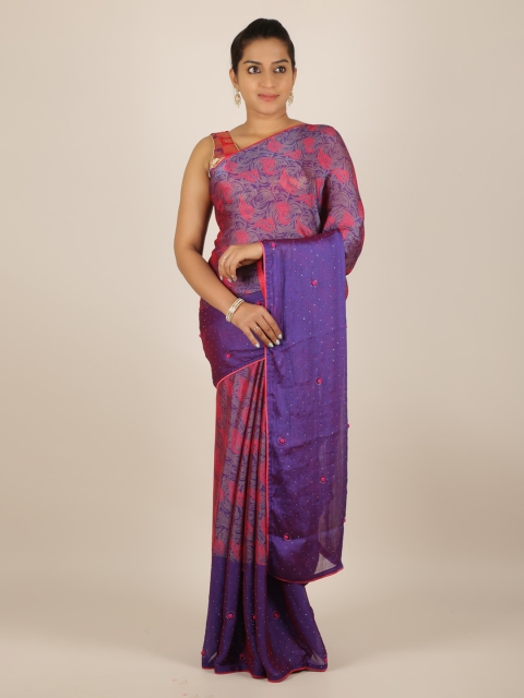 

Pothys Violet Printed Poly Chiffon Saree