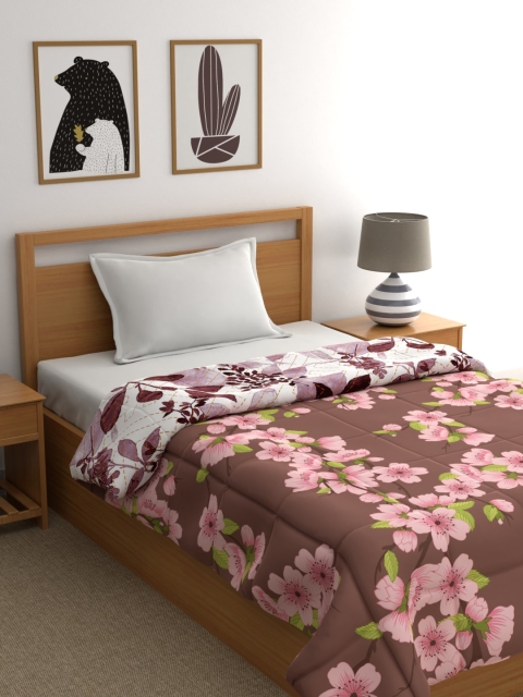 

Raymond Home Brown & Pink Floral Mild Winter 110 GSM Single Bed Quilt
