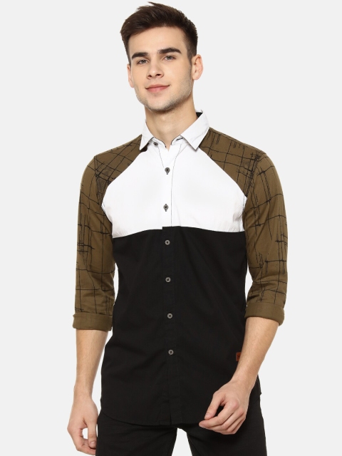 

Campus Sutra Men Brown & White Regular Fit Colourblocked Casual Shirt