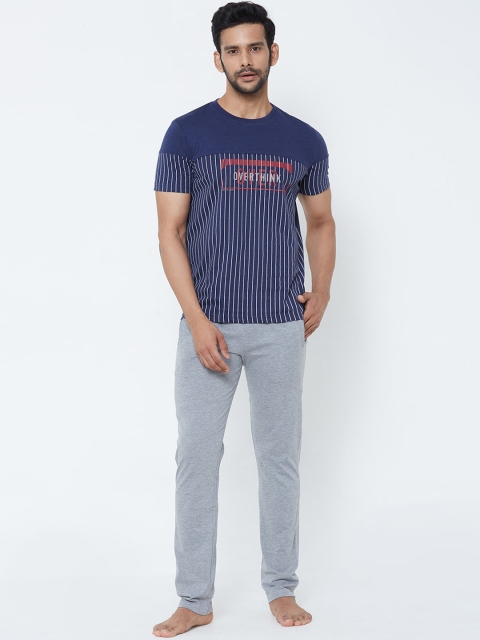 

Sweet Dreams Men Navy Blue & Grey Striped Night Suit
