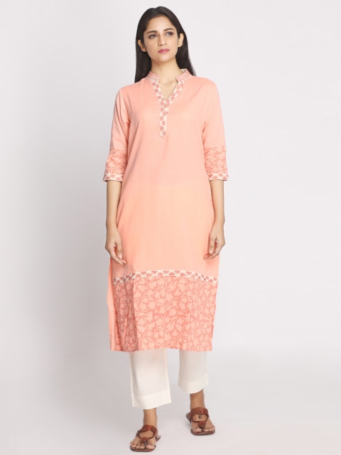 

Nakshi Women Peach-Coloured Floral Printed Kurta
