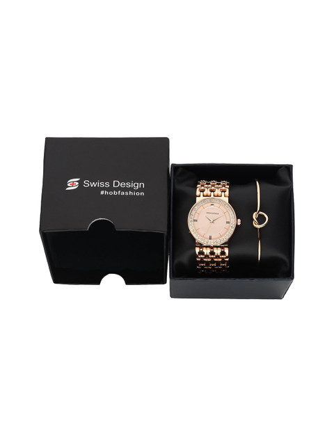 

Swiss Design Women Rose-Gold Toned Watch & Bracelet Gift Set SDW-41